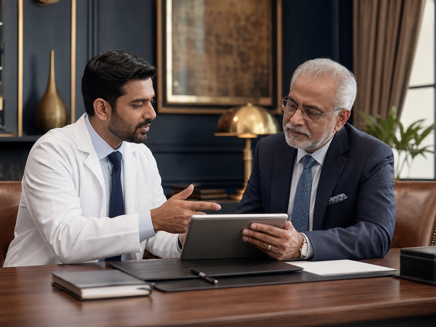 Physician discussing advisory support with a professional referral partner
